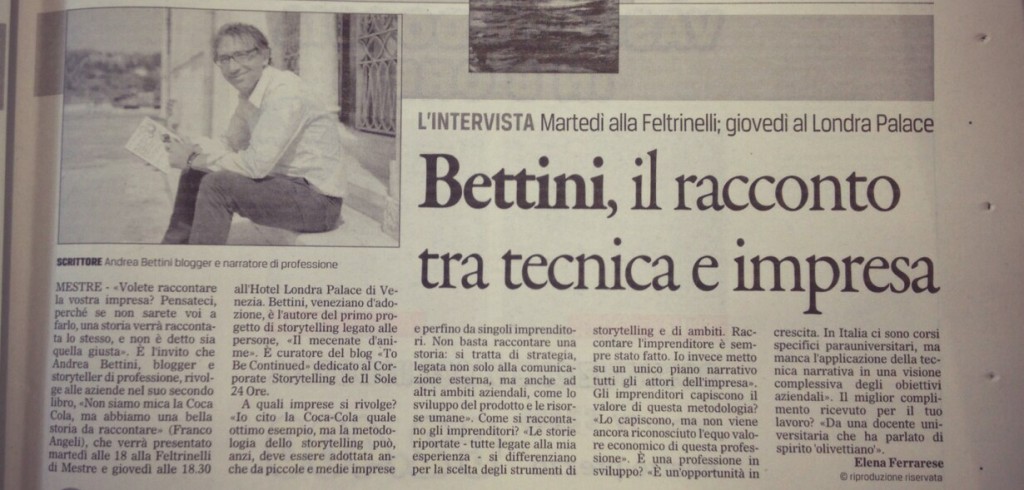Andrea Bettini, intervista su Il Gazzettino